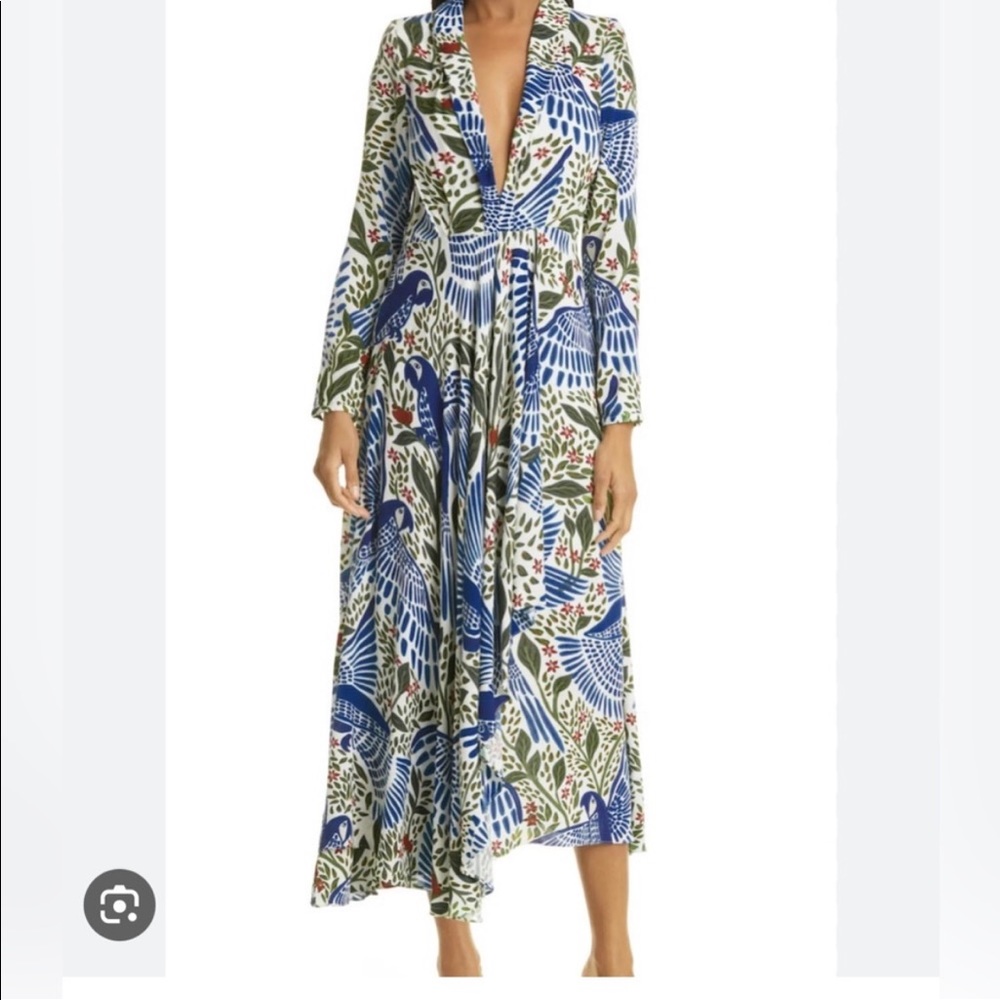 Farm rio Macaw flight maxi plunging v neck long sleeve dress large